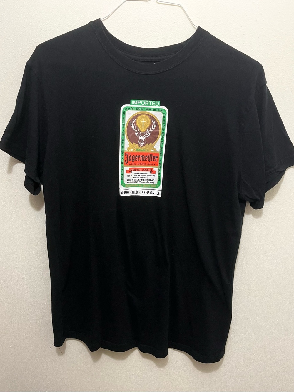 Jagermeister Black Tee with Green and Orange Label Graphic